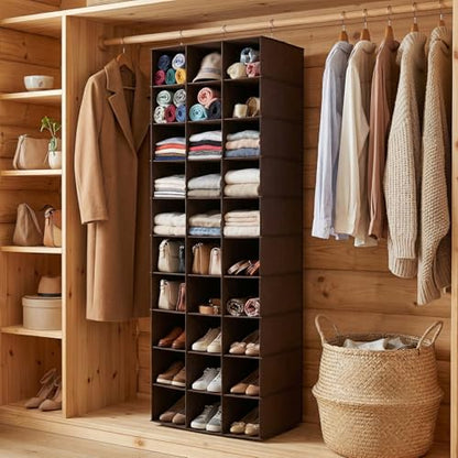 Hanging Shoe Closet Organizer, 30 Sections Hanging Closet Organizers and Storage Shelves, Space Saving Shoe Rack Holder Hanger, Coffee - color: Coffee