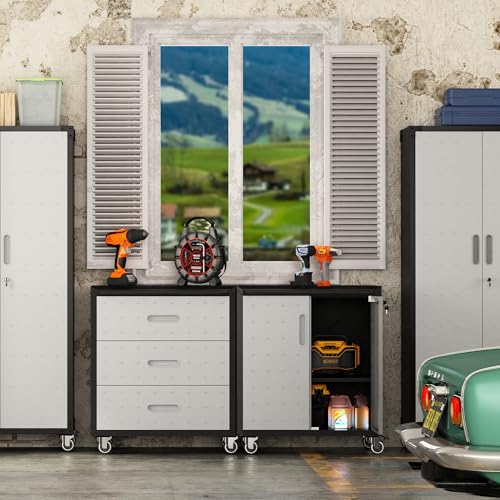 Metal Mobile Tool Storage Cabinet with Wheels,Heavy Duty Rolling Tool Cabinets for Garage,Metal Storage Cabinets with 3 Drawer,Assembly Required - color: Black/Gray, style: 3 drawer with wheels