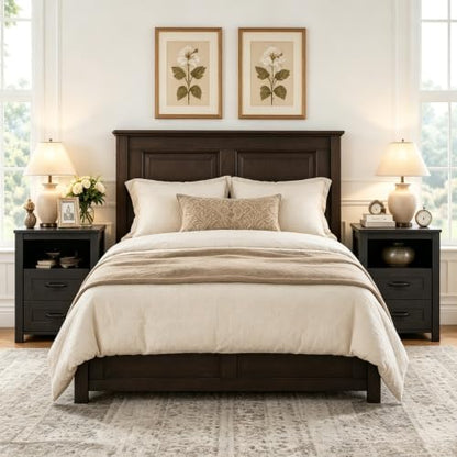 Farmhouse Night Stand, Rustic Black Nightstand for Bedroom, End Tables with Charging Station, Bedside Table with Drawers, Wood Bedside Cabinet Dresser - color: Black, size: 1pcs with Charging