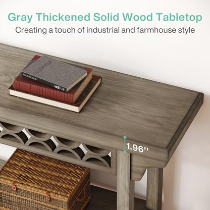 Tribesigns 70.8-Inch Solid Wood Long Console Table, Farmhouse Entryway Table with Storage, Narrow Sofa Table Grey Couch Table for Living Room Entryway Hallway (Gray) - color: Grey