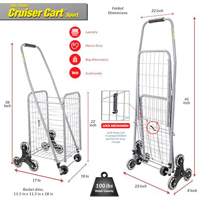 dbest Products Stair Climber Cruiser Cart Sport, Foldable Grocery Cart on Wheels,Multi-Use Collapsible Folding Laundry Basket with Wheels - color: Silver, style: Stair Climber Cruiser Cart Sport