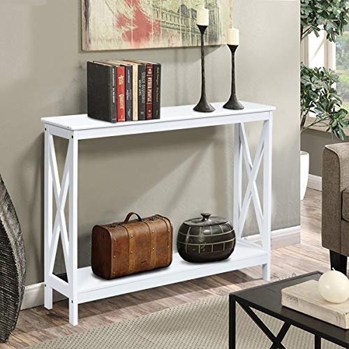 Julimoon Console Table with Storage Shelf, Narrow Accent Table X Form Frame, 2-Tier Sofa Side Table for Living Room/Bedroom/Entryway/Hallway, Easy Assembly, 39.5’’X12’’X31.5’’ (White) - color: White