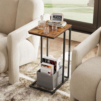 WLIVE C Shaped End Table, Small Side Table for Couch, Sofa, TV Tray C Table for Living Room, Bedroom, Home Office, Small Spaces, Rustic Brown - color: Rustic Brown