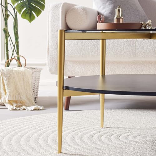 LumFurn Round Coffee Table for Living Room, Mid-Century Modern Design, D30 x H17, 2-Tier Structure, Grey Glass Top and Black Marble Finish Wood Shelf, Sleek Conical Metal Legs with Gold Finish Frame - color: Grey & Black Marble, size: D30" Round Coffee Ta