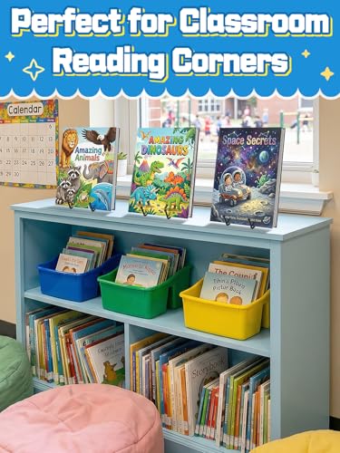 6Pcs 4Inch Steady Metal Book Stand for Display, Classroom Must Haves | Multipurpose Books Holder Easel, Steady on Desk, Back to School Teacher Supplies - size: 4 Inch