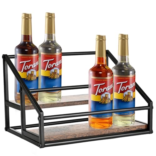 YQBRAO 2-Tier Coffee Syrup Organizer - 8 Bottle Rack for Coffee Bar, Kitchen Station - Stand and Holder for Syrup, Wine, Dressing - size: 2 Tier 8 Bottle Syrup Rack - 1 Pack