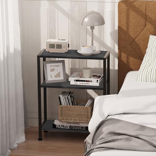 3-Tier Side Table, Small EndTable, Sofa SideTable for Narrow Spaces, Slim EndTable, NightstandTable, Skinny Bedside Table, for Living Room, Bedroom, Office, Black - color: Black