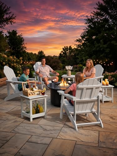 LUE BONA Small Outdoor Side Table, 2-Tier HDPE with Rail, White | Outdoor End Table with Rail for Patio, Deck, Poolside, Weather Resistant HDPE, Low Maintenance, Easy to Clean - color: White