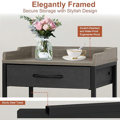 Tall Side Table with Drawer and Shelves, Narrow End Table with Optional Wheels, 4-Tier Small Side Table, 30" High for Living Room, Bedroom, Bathroom, Black & Grey - color: Black With Grey