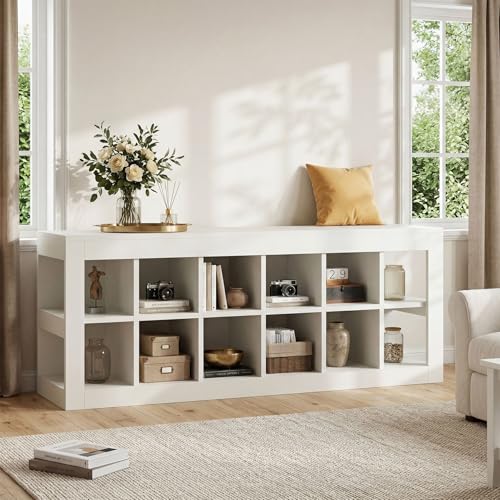 Tribesigns White Storge Cubes, Wood Storage Organizer, Modern 52" Shoe Entryway Bench