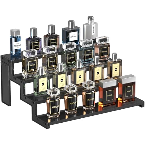 Lifewit 14″ Spice Rack, Perfume Cologne Stand,Tool-Free Assembly, 1 Pcs | 4-Tier Black Display Riser Shelf, Cupcake Stand, Seasoning Figurine Makeup Holder, Room Decor, Kitchen Cabinet Storage - color: Black, size: 14″4-Tier,1 pc