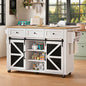 Kitchen Island with Storage, 55" Kitchen Cart with Charging Station, Rolling Kitchen Island Table with Drop-Leaf, 3 Drawers, Barn Doors, Towel Rack and Spice Rack, White and Natural - color: White + Natural
