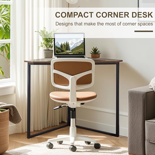 VECELO Ϲоrnеr Desk, Corner Tables for Living Room for Small Space Triangle Computer Desk with Steel Frame Ϲоrnеr Shelves with Metal Frame Ϲоrnеr Writing Desk for Workstation Brown 33.1"