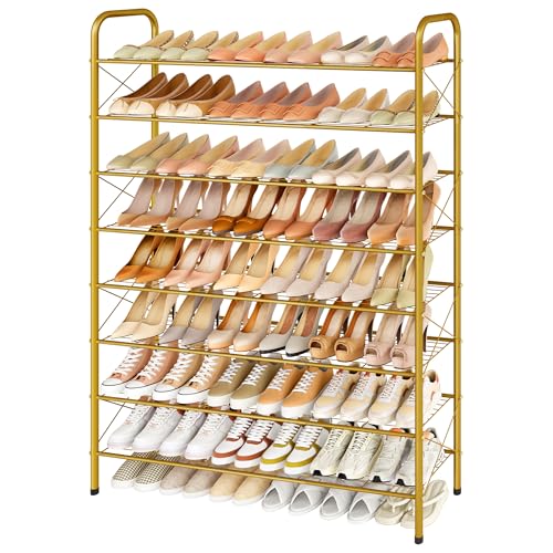 Hoctieon 8 Tier Shoe Rack for Closet, Durable Mesh Style Shoe Rack, Entryway Shoe Shelf, Shoe Storage Organizer for Hallway, Bedroom, Living Room, Wardrobe, Gold - color: Gold, size: 8 Tier