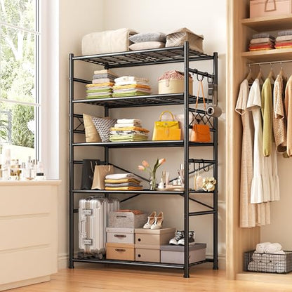 DurayLoly Storage Shelves 5-Tier Large Capacity Wire Shelving with Hooks, Heavy Duty Garage Shelving Unit with Leveling Feet, Stable Metal Shelf for Pantry, Kitchen and Closet, 72" H x 36" W x 12" D - size: 36" W x 12" D x 72" H (5T)