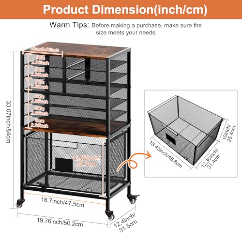 EasyPAG Rolling Cart with Storage Drawer, Under Desk Filling Cabinet with Mail Sorter, Pull Out Hanging File Rack for Letter Size Folders, Mobile Utility Craft Cart for Home Office, Black - size: Flexible Slots+1 Drawer