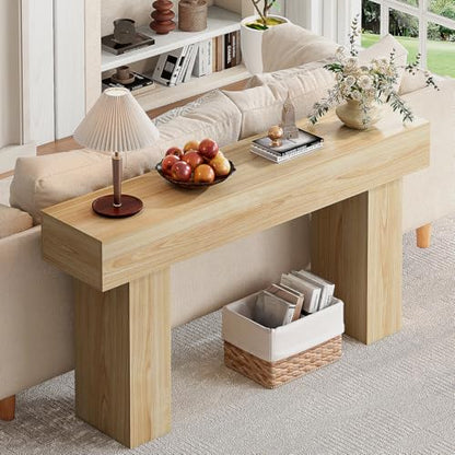 knoworld 63 Inch Long Console Table for Entryway, Farmhouse Wood Rectangular Sofa Table Behind Couch Table, Narrow Entryway Table for Living Room, Entrance, Hallway, Foyer, Easy Assembly (Natural) - color: Natural