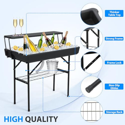 Nice C 4 ft Folding Ice Cooler Table, Party Bar Cooler Table (Black) | Grazing Table, Drain, Bar Cooler Table, Matching Skirt, Storage Shelf - color: Black