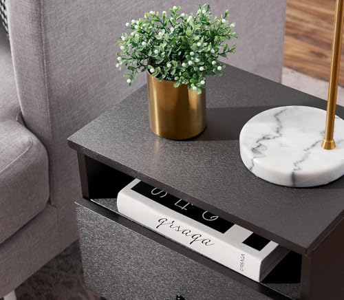 VECELO Night Stand Set of 2,Modern Solid Wood Nightstand with Storage Shelf and Drawer, Bedside Table End Table for Living Room,Bedroom,Entryway,Easy Assembly,Gray - color: Dark Gray(set of 2)