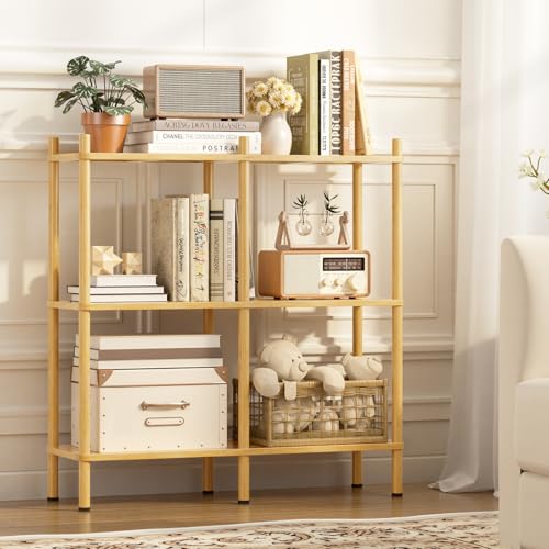 3 Tier Book Shelf, Wide Bamboo Bookshelf, Bookcase with 6 Open Display Shelves, Bookshelves Storage Organizer for Small Place, Standing Shelf Units for Living Room, Bedroom, Bathroom, Office - color: Natural, size: 3 Tier