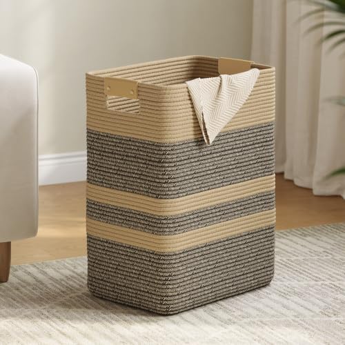 Nunsino 75L Laundry Basket, Cotton Rope Laundry Hamper with Leather Handles | Versatile Storage Basket for Laundry, Blankets, Toys, Towels, Pillows, and Nursery Organization - color: Dark&Brown, size: 75L