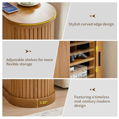Turtle&Myrtle Nightstands with Charging Station, Narrow Side Table with Storage Doors and Shelves, Mid-Century Modern Bedside Table for Small Spaces Bedrooms, Walnut - style: Mid-Century Modern