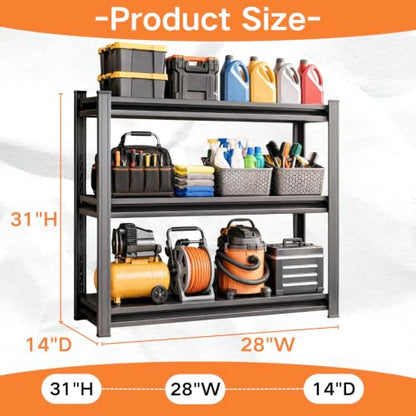 Garage Shelving, Heavy Duty Storage Shelves, Adjustable Boltless Units | Metal Shelving with Double Layer Posts, Industrial Steel Shelving for Garage Basement Warehouse Kitchen, Black, 31H*28W*14D - size: 28W*31H*14D-3T