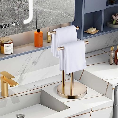 SHUNLI Hand Towel Holder Stand, Double T-Shape Hand Towel Stand Rack for Bathroom Countertop, SUS304 Stainless Steel, Brushed Gold - color: Brushed Gold