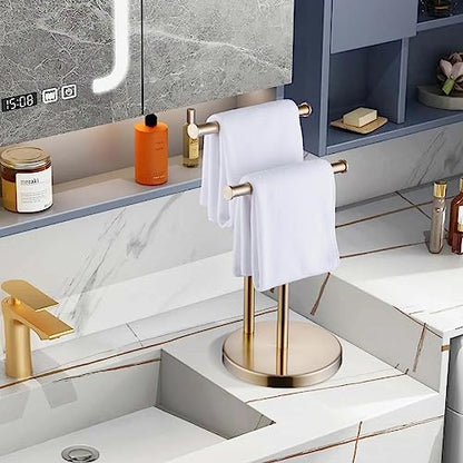 SHUNLI Hand Towel Holder Stand, Double T-Shape Hand Towel Stand Rack for Bathroom Countertop, SUS304 Stainless Steel, Brushed Gold - color: Brushed Gold