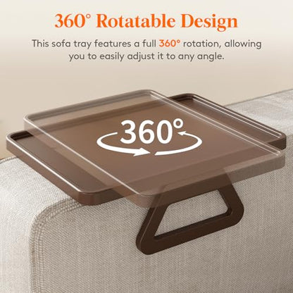 Lifewit Plastic Rotating Couch Armrest Table, Adjustable Sofa Arm Clip Holder Tray for Snack/Fast Food/Fruit/Drink, Large Foldable Stable Sofa Table with Reinforced Clamp, Brown - color: Brown