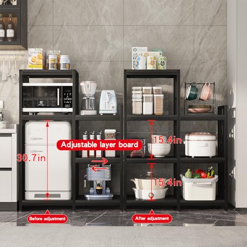 6-Tier Microwave Stand, Freestanding Kitchen Baking Rack, Height Adjustablebakers Shelf, Spice Rack, Mini Fridge, Coffee Bar for Living Room Black - color: Black