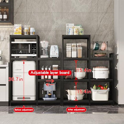 6-Tier Microwave Stand, Freestanding Kitchen Baking Rack, Height Adjustablebakers Shelf, Spice Rack, Mini Fridge, Coffee Bar for Living Room Black - color: Black