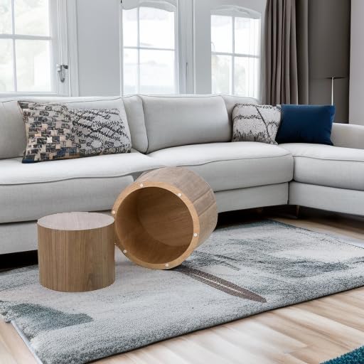 Round Coffee Table Set of 2, Nesting Coffee Table and End Table Set Wood Small Circle Drum Side Table for Living Room Office, No Assembly,Walnut - color: Walnut
