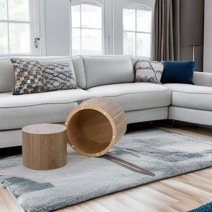 Round Coffee Table Set of 2, Nesting Coffee Table and End Table Set Wood Small Circle Drum Side Table for Living Room Office, No Assembly,Walnut - color: Walnut