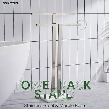 KOKOSIRI Bathroom Towel Racks 2-Tier Standing Towel Bars with Marble Base, Stainless Steel Freestanding Towels Holder, Thicken Steady Design, Brushed Nickel THS0003-BR - color: Brushed Nickel