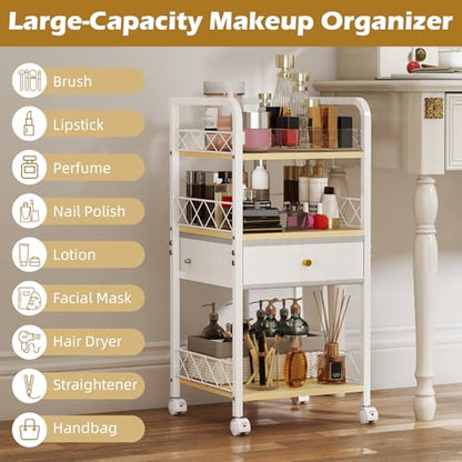 Makeup Organizer Rolling Cart with Drawer, Makeup Organizer on Wheels, Rolling Makeup Bathroom Storage Cart, Cosmetics Display for Nail Polish Makeup Brush - style: Short - Single Drawer