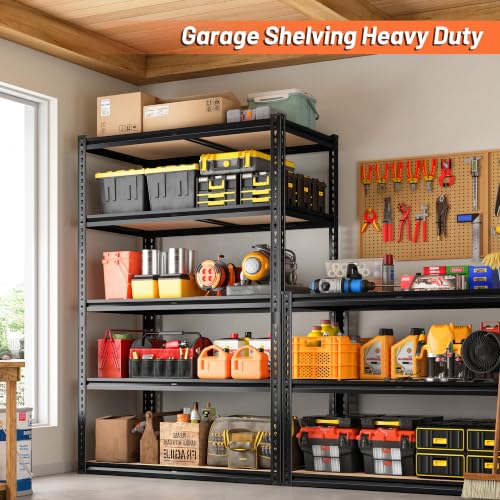 ROOMFAVE 5 Tier Garage Shelving Heavy Duty Storage Shelves, 72"x35.8"x16" | 2200LBS Load Garage Shelves, Adjustable Metal Shelving Unit for Warehouse, Pantry, Kitchen, Basement, Black
