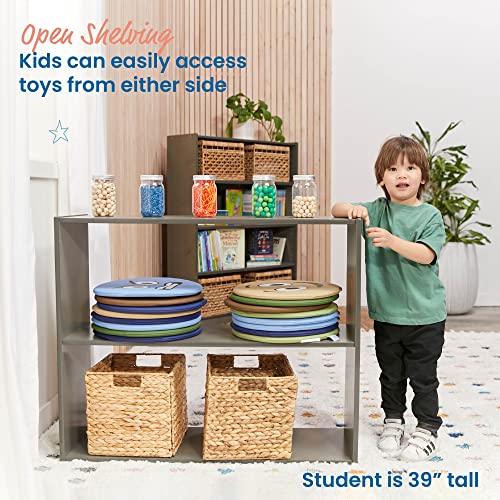 ECR4Kids Streamline 2-Shelf Double-Sided Storage Cabinet, 30in, Classroom Furniture, Grey Wash - color: Grey Wash