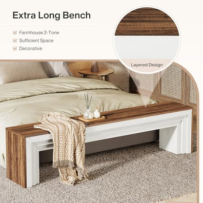 Tribesigns 71" Extra Long Entryway Bench, Farmhouse Bed Bench (Brown&White) | Modern Wooden Shoe Bench Indoor Seating with Layered Design for Hallway, Bedroom, Living Room, Sofa Back, Dining Room - color: Brown & White