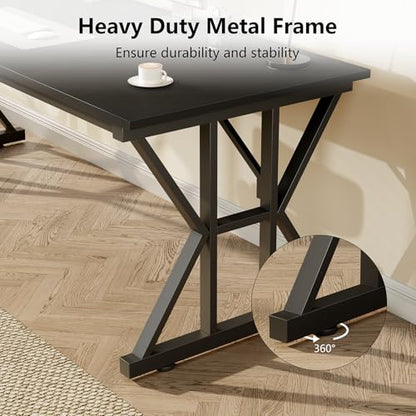 TVU Computer Desk, 55 inch Large Office Desk, Study Writing Table with Thicken Frame, Gaming Desk, Modern Simple Desk for Home Office, Black - color: Black, size: 55inch