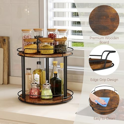 LAMU 10'' Wood Lazy Susan Turntable Organizer for Cabinet, 2 Tier Lazy Susan Spice Rack Organizer for Kitchen, Table Top, Countertop, Pantry, Medicine Organizer - size: 10 inches 2 Tier