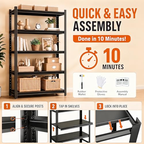 Modern Metal Book Shelf, Display Black Bookshelf, Bolt-Free Metal Storage Shelves for Books CDs, Adjustable Bookshelf in Living Room, Bedroom, Kitchen, Home, Office, 15.7" W x10 D x22 H - size: 2-Tier 15.7"W x10"D x22"H