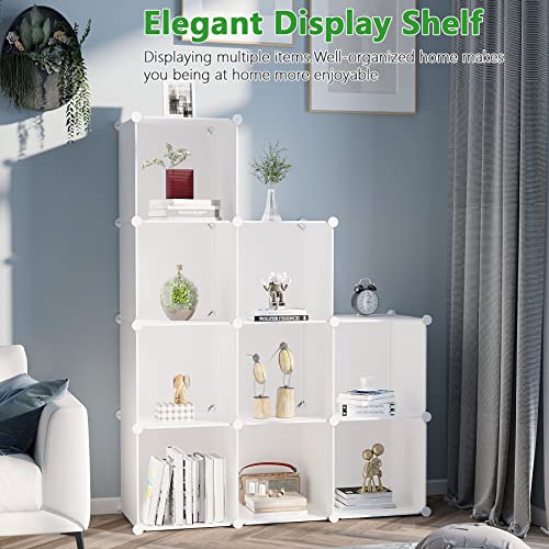 C&AHOME Cube Storage Organizer, 9-Cube Bookcase, Closet Cabinet Milky | DIY Stackable Bookshelf, Plastic Modular Shelving Units Ideal for Home, Office, Kids Room, 36.6" L x 12.4" W x 48.4" H - color: Milky