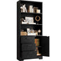 IRONCK Bookshelf with Doors and 3 Drawers 71 in Tall Bookcase with 3-Tier Shelves, Industrial Book Shelf with Storage for Living Room Entrance Hallway Home Office, Black - color: Black