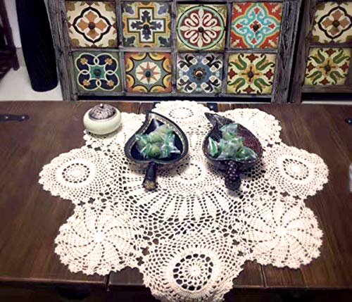 Damanni Cotton Handmade Crochet Lace Tablecloth Doilies Doily,Round,Beige,31 Inch - color: Beige, size: 31" (Round)