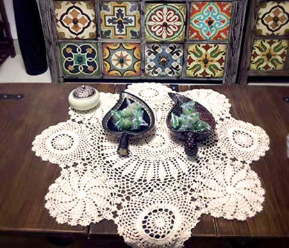 Damanni Cotton Handmade Crochet Lace Tablecloth Doilies Doily,Round,Beige,31 Inch - color: Beige, size: 31" (Round)