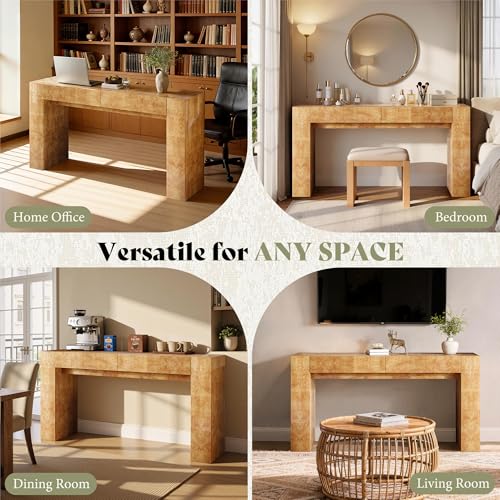 AMERLIFE 63" Burl Wood Console Table, Modern High Gloss Entryway Table with 2 Storage Drawers, Long Sofa Table Behind the Couch for Entrance, Hallway, Foyer, Living Room, Natural - color: Natural