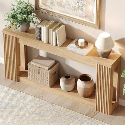 Maupvit Fluted Wooden Console Table with 2 Storage, 71 Inches Rectangular Entryway Table Behind The Couch, Farmhouse Boho Sofa Table for Entrance, Hallway, Living Room (Natural) - color: Natural