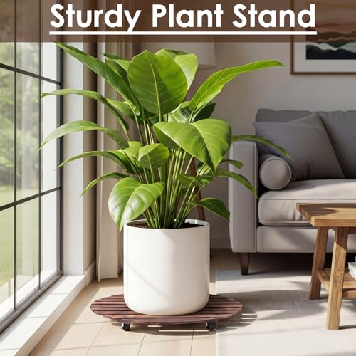 Novabright 25" Wooden Rolling Plant Heavy Duty Dolly Caddy with Locking Wheels Heavy Duty Wooden Plant Dolly Mobile Stand for Large Pots Small Furniture Outdoor(2 Pcs) - size: 25 Inch
