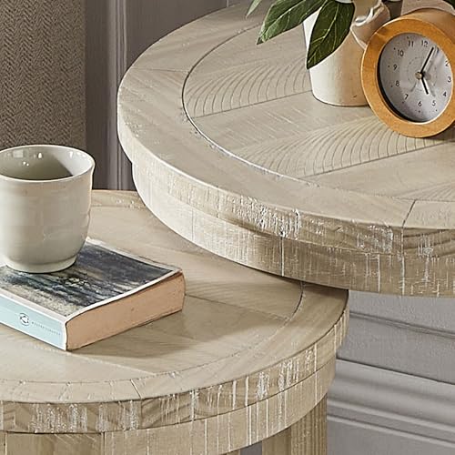 Round End Side Table Set of 2, Handcraft Nesting Table for Living Room, Modern Wood Circle Style, Easy Assembly, Oak - color: S1-2pcs-oak